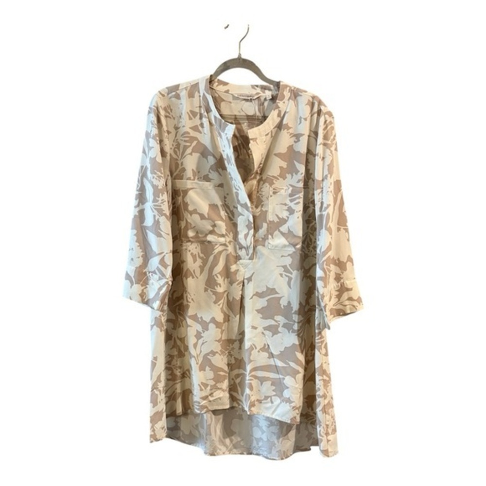 NWT Soft Surroundings High Low Tunic Floral Cottagecore Beige 3/4 Sleeve M
